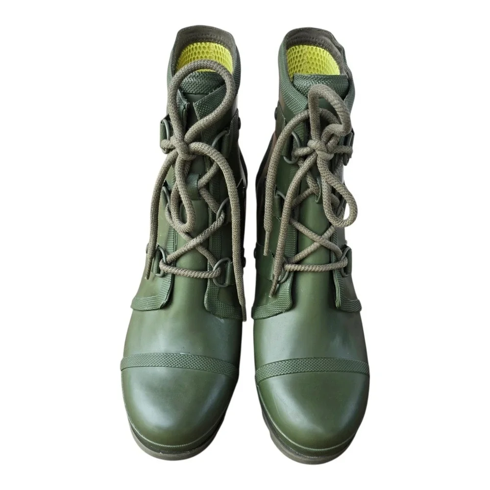 Sorel Joan Rain Wedge Boots Nori Green Olive Size 11 NL2442-383 Rare Excellent